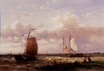 A Coastal Scene with Fishing Boats by Abraham Hulk