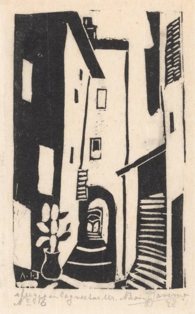 Street View with Stairs in Cagnes-sur-Mer by Abraham Johannes Jansma (signed by artist)