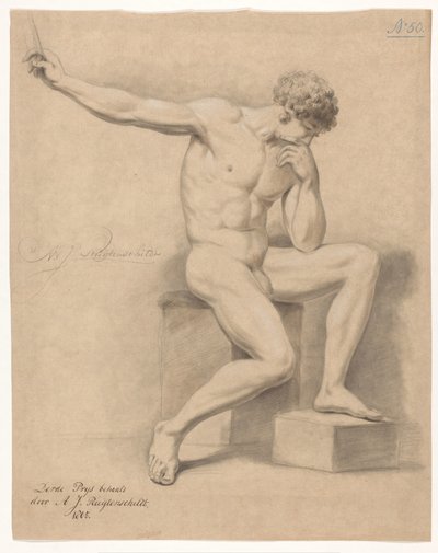Seated Male Nude, Seen from the Front (3rd Prize 1805) by Abraham Johannes Ruytenschildt