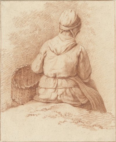 Seated Fisherwoman with a Basket on Her Arm, Seen from the Back by Abraham Johannes Ruytenschildt
