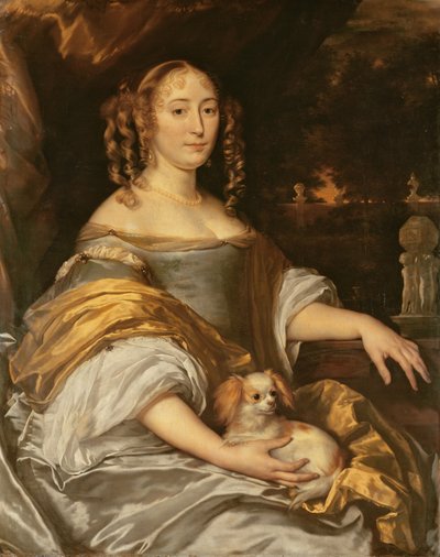 Portrait of a Young Lady in Blue Dress with Lapdog by Abraham Lambertsz van den Tempel
