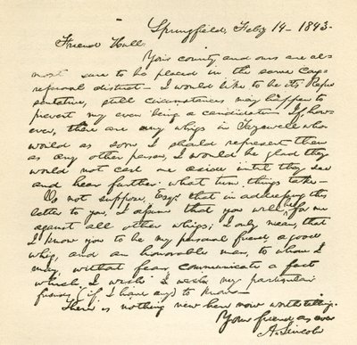 Letter from Abraham Lincoln to Alden Hall, dated February 14, 1843 by Abraham Lincoln