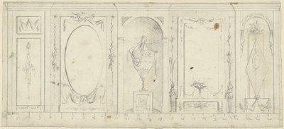 Design for Room Decoration with Five Panels, the Middle One with Ornamental Vase by Abraham Meertens