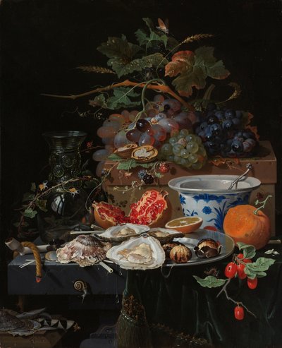 Still Life with Fruit, Oysters, and a Porcelain Bowl by Abraham Mignon