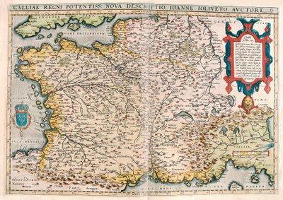 Galliae regni potentiss. nova descriptio. Ioanne Ioliveto auctore Geography map of the territory of Gaul (France) from 