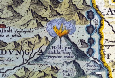 Hekla volcano in Iceland (Atlas of Abraham Ortelius, Amsterdam 1588) by Abraham Ortelius
