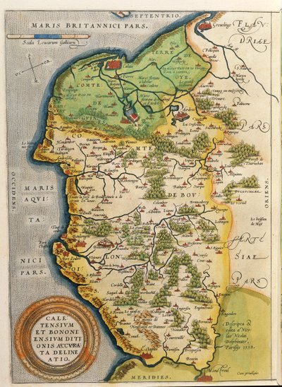 Map of Calais area, from Theatrum Orbis Terrarum by Abraham Ortelius