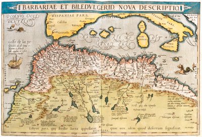 Morocco, Algeria, Tunisia, west Libya, western Sahara, Mauritania, Senegal, Mali, Niger by Abraham Ortelius