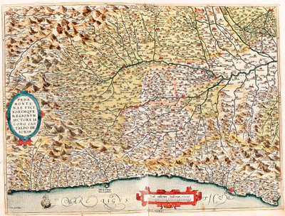 Geography Map of the Territory of Italy from Monaco in France to Genes and Passing Through the Provinces of Imperia de Savona and Genoa from Theatrum Orbis Terrarum by Abraham Ortelius by Abraham Ortelius