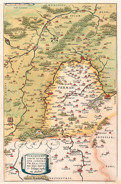 Veromanuorum Eorum que Confinium Accurssima Descript Geography Map of the Territory of Vermandois and Picardy in Gaul (France) from 