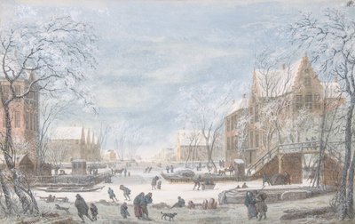 Snow Falling on a Dutch Town by Abraham Rademaker