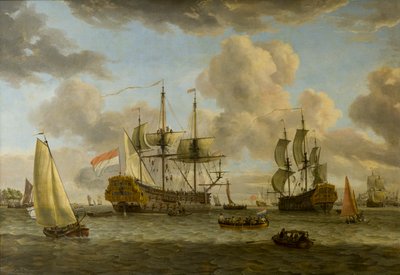 A Dutch Shipping Scene with Vessels in the Mouth of the River Ij by Abraham Storck
