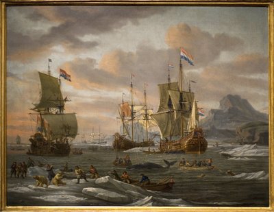 Whale and polar bear fishing on Spitzberg Island by vessels of the Dutch fleet by Abraham Storck