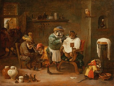 A Cat in a Barber Shop Run by Monkeys by Abraham Teniers