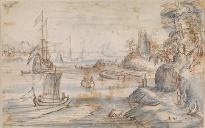 Coastal Landscape with Several Ships, a High Coast with Several Figures by Abraham Willaerts
