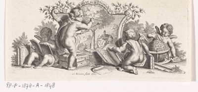 Four Putti Studying and Painting by Abraham Zeeman