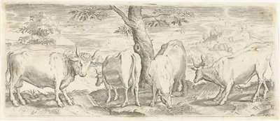 Cows, a Bull and an Ox (series: Animals) by Abraham de Bruyn (possibly)