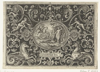 Cartouche: Perseus Rescues Andromeda (Andromeda) by Abraham de Bruyn