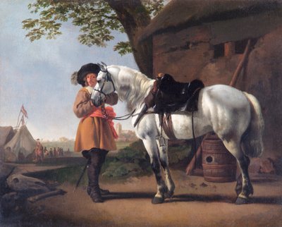A Cavalier with a Grey Horse by Abraham van Calraet