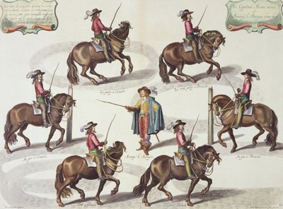 The Marquis of Newcastle Giving Captain Mazin a Riding Lesson, plate 15 from The Method and New Invention of Dressing Horses by William Cavendish, engraved by Lucas Vo by Abraham van Diepenbeeck
