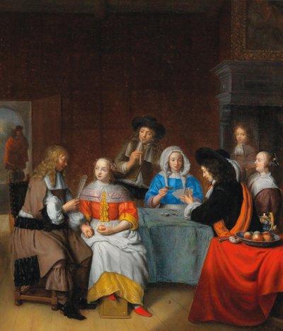 Interior with an Elegant Society Playing Cards by Abraham van Dijck