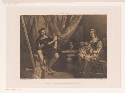 Painter with woman and child in his studio, World Exhibition in Paris 1855 (series title) by Abraham van Pelt