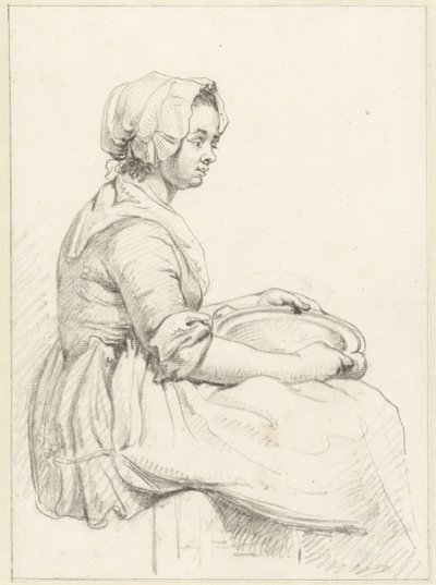 Seated Woman with a Dish on Her Lap, Facing Right by Abraham van Strij (I)