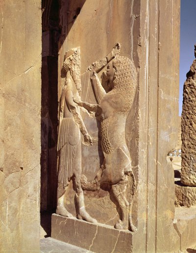 Darius fighting the lion, detail from the west entrance to the Palace of Darius the Great by Achaemenid