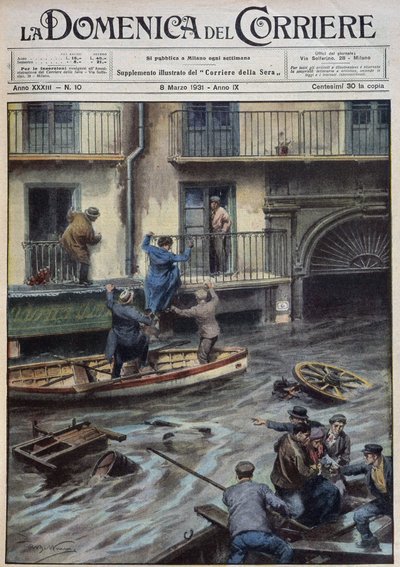 A cyclone dumped a huge body of water on Palermo, flooding squares, streets and forcing people to abandon their homes to take refuge in boats. These flooding resulted in several casualties by Achille Beltrame