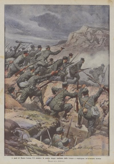 North of Monte Coston, October 11, Our Troops Spring from the Trenches and Repel an Enemy Advance by Achille Beltrame