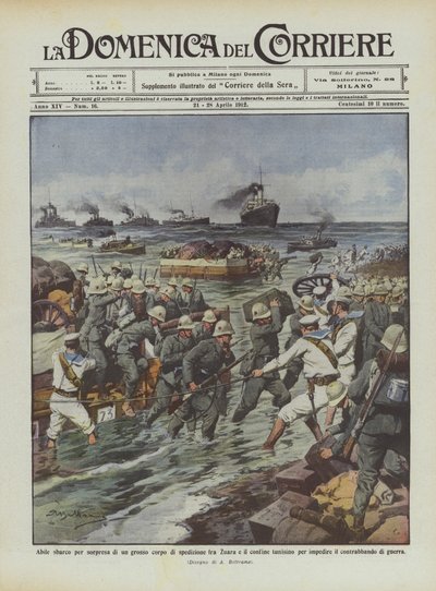 Skillful Surprise Landing of a Large Expeditionary Force Between Zuara and the Tunisian Border by Achille Beltrame