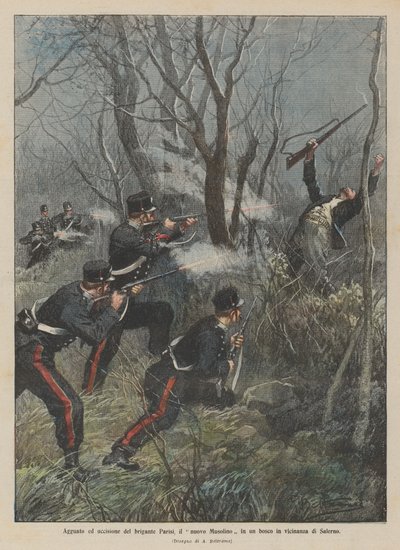 Ambush and Killing of the Brigand Parisi, the New Musolino in a Forest Near Salerno by Achille Beltrame