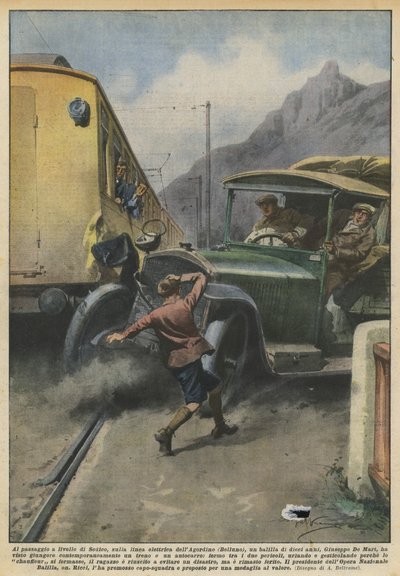 At the Level Crossing of Sedico, on the Electric Line of Agordino (Belluno), a Young Boy by Achille Beltrame