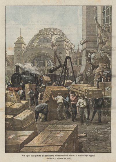 On the Eve of the Opening of the Milan International Exhibition, the Unloading of Objects by Achille Beltrame
