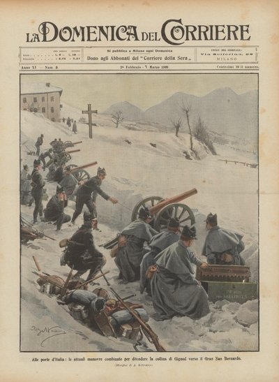 At the Gates of Italy, Current Combined Maneuvers to Defend the Hill of Gignod Towards the Great St. Bernard by Achille Beltrame