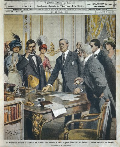 American President Woodrow Wilson Sets Off Detonation Telegraphically Which Demolished Last Barrier to Panama Canal by Achille Beltrame