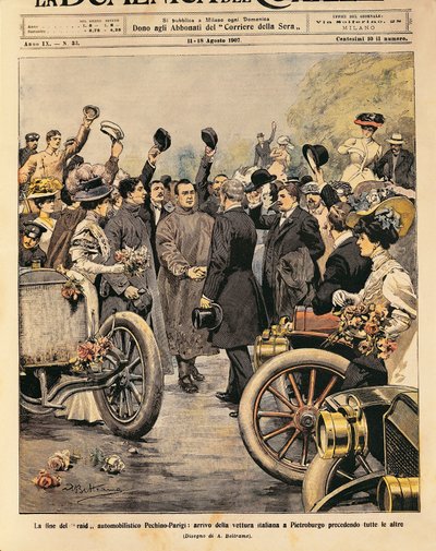 Arrival in Saint Petersburg of Italian Winning Car, End of Paris-Beijing Motor Race, Illustration by Achille Beltrame by Achille Beltrame