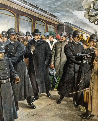 Arrival of Italian composer Pietro Mascagni in New York by Achille Beltrame