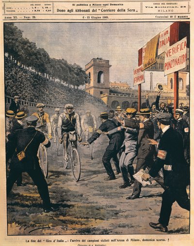 Arrival of winner Luigi Ganna at Arena in Milan, end of Giro d