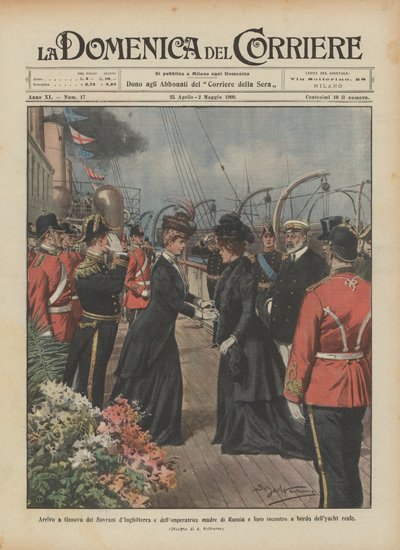 Arrival in Genoa of the Sovereigns of England and the Empress Mother of Russia and their meeting by Achille Beltrame