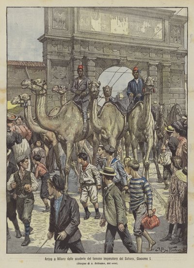 Arrival in Milan of the Stables of the Famous Emperor of the Sahara, Giacomo I by Achille Beltrame