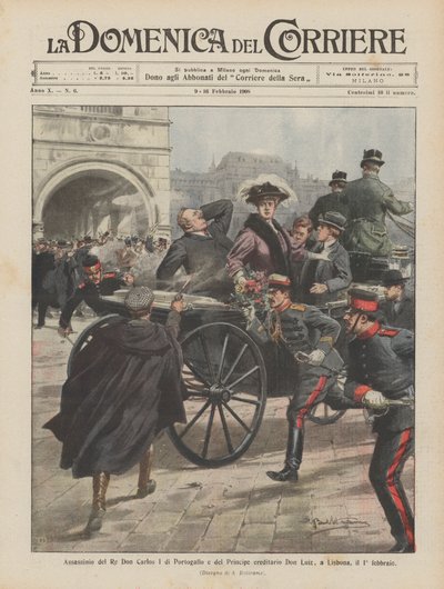 Assassination of King Don Carlos I of Portugal and Crown Prince Don Luiz in Lisbon on February 1st by Achille Beltrame