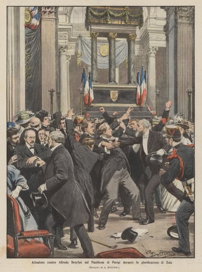 Attempt on Alfred Dreyfus in the Pantheon of Paris during the glorification of Zola by Achille Beltrame