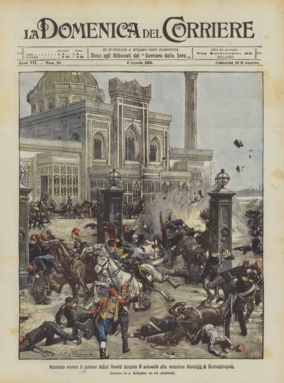 Attempt Against Sultan Abdul Hamid During the Selamlik at the Hamidie Mosque in Constantinople by Achille Beltrame