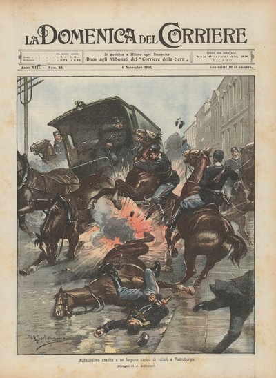 Daring Assault on a Van Loaded with Valuables in St. Petersburg by Achille Beltrame