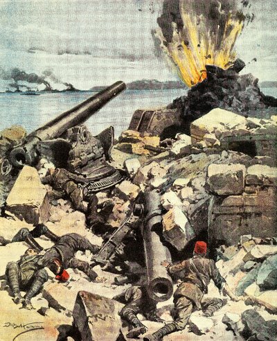 Battle of Dardanelles, Illustration from La Domenica del Corriere by Achille Beltrame