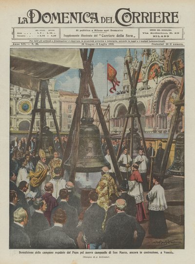 Blessing of the bells donated by the Pope for the new bell tower of San Marco, still under construction, in Venice by Achille Beltrame