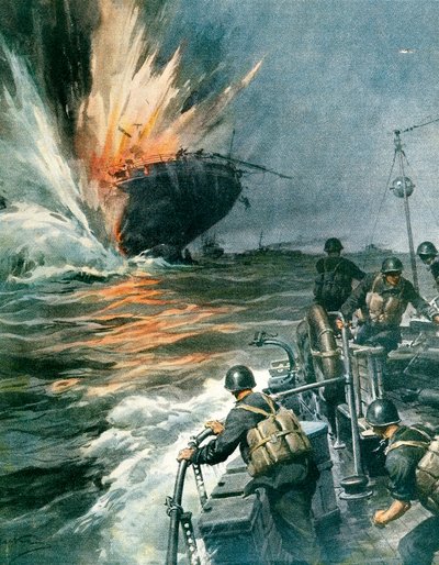 British Merchant Ship Sunk by Italian MAS in Mediterranean, August 3 by Achille Beltrame