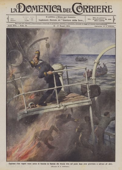 Captain of a Russian Steamer Loaded with Burning Gasoline Burns Alive on the Deck After by Achille Beltrame