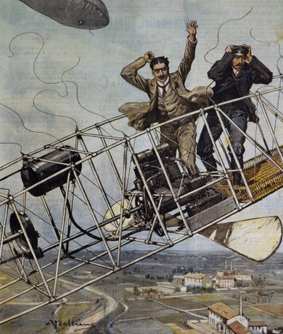 Catastrophe of De Bradski airship near Paris, France, illustration by Achille Beltrame for La Domenica del Corriere, October 26 by Achille Beltrame